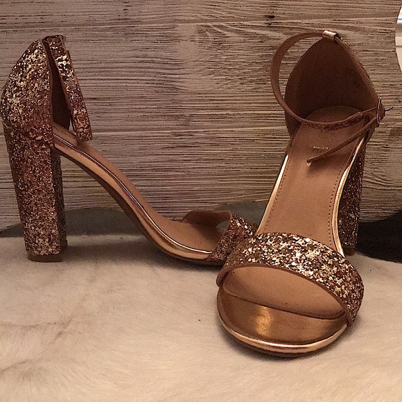 Rose Gold Sparkling ankle strap heels. - Picture 5 of 7